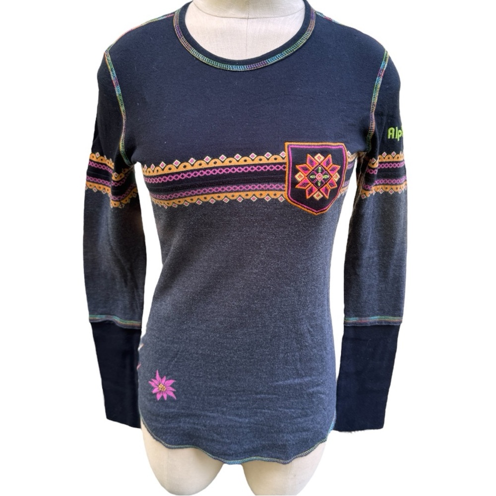 Alp N Rock Womens XS Neon Snowflake Graphic Print Long Sleeve T-Shirt Top